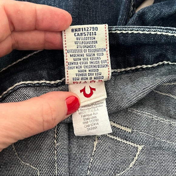 TRUE RELIGION SKINNY Blue Jeans Rhinestone Buttons Sz 26 - Picture 7 of 12